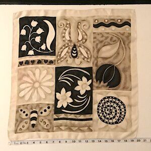 Beiges/Creams multi-colored patterned scarf, 100% silk, ~20 inches square